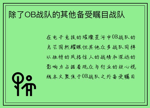 除了OB战队的其他备受瞩目战队