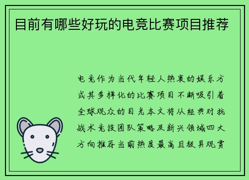 目前有哪些好玩的电竞比赛项目推荐